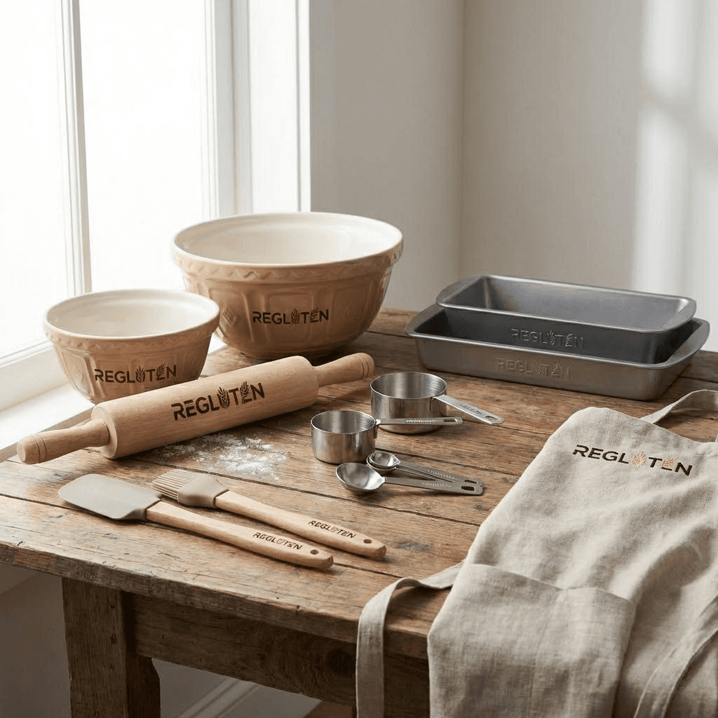 Baking Tools and Accessories Set with mixing bowls, rolling pin, and pans
